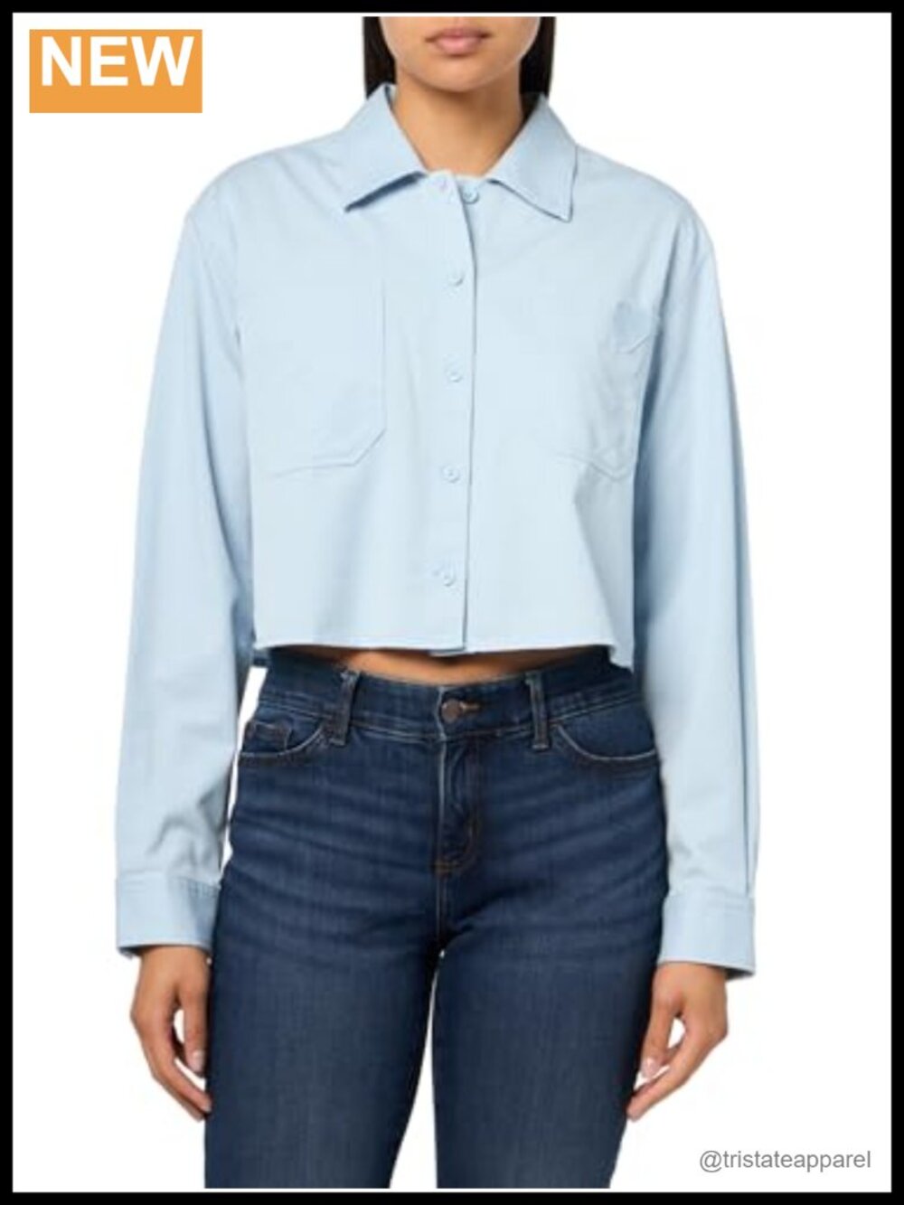 Cropped Button Down Shirt 100% Cotton Long Sleeve Womens Blouse
